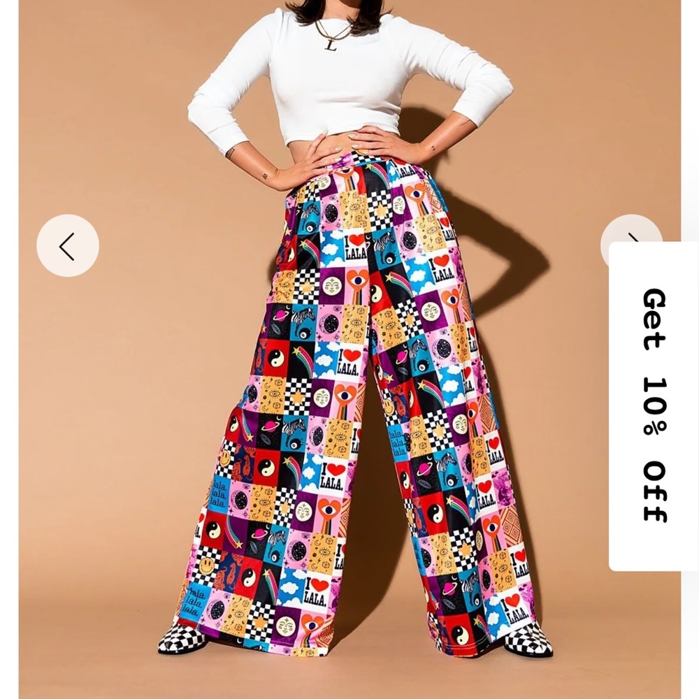Dressed in Lala patchwork wide leg pants XL